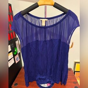 Blue Knit Shirt with Sheer Top